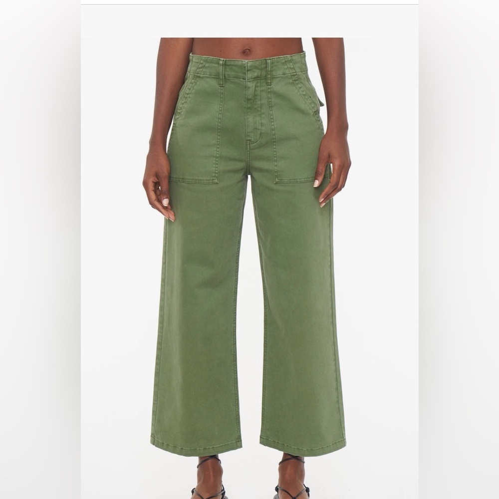 Pistola Sophia Stretch Cotton Wide Leg Ankle Pants Green 32